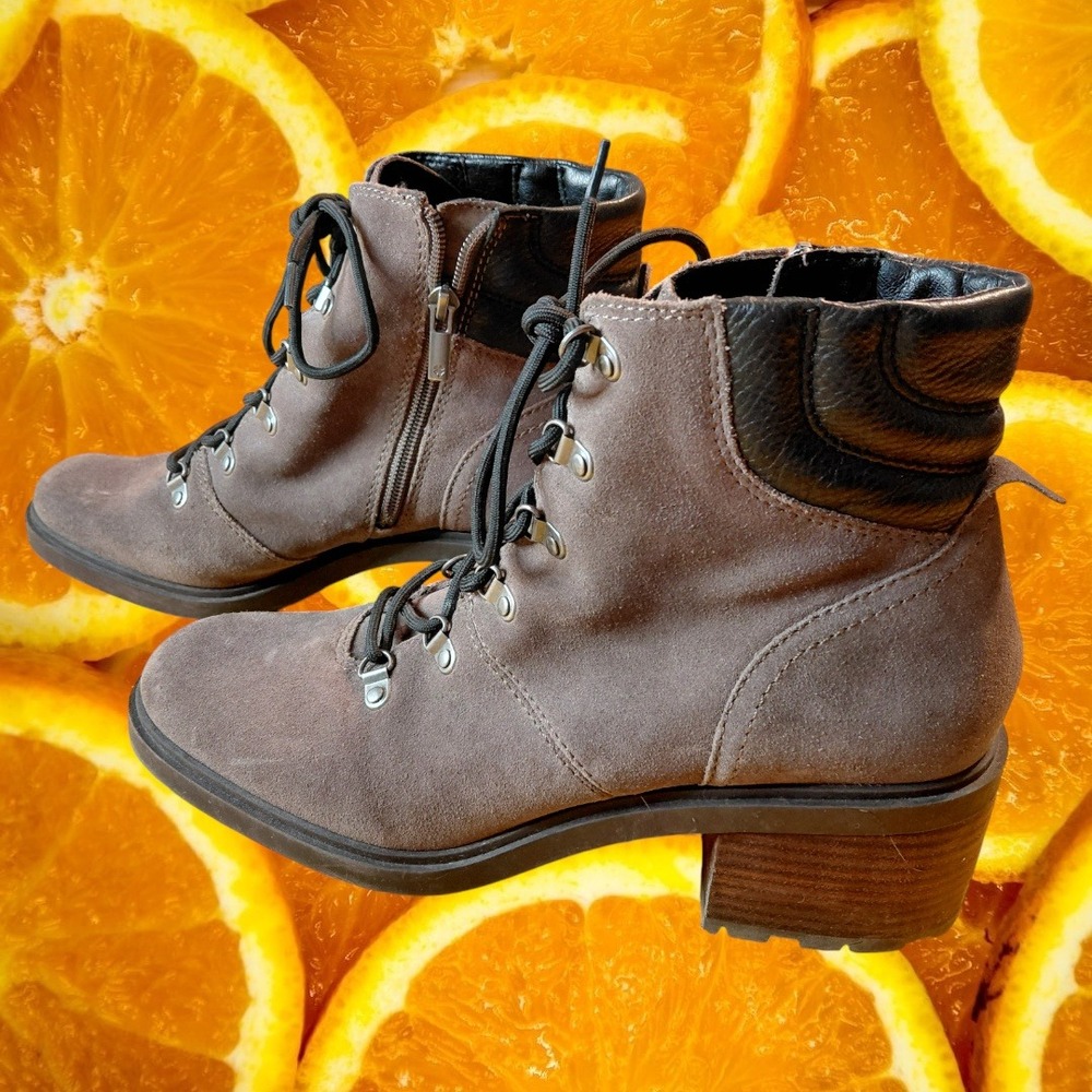 Lucky Brand LK DAREK Brown Suede Leather Lace Up Zip Ankle Boots Women Size 11M